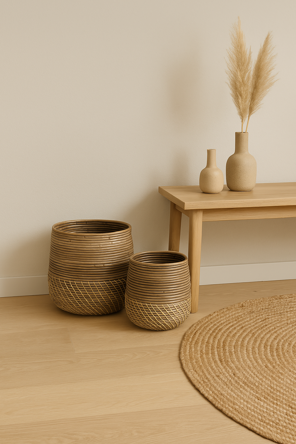 House Nordic - Moro Baskets – Set van 2 – Handgevlochten Kubu Rattan – Naturel